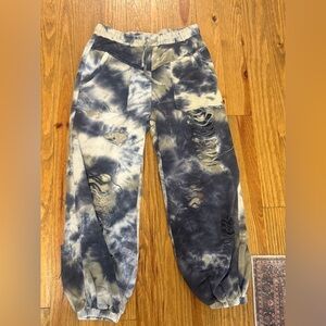POL Tie-Dye Distressed Joggers - Black and Cream